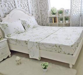 img 1 attached to Комплект постельного белья Twin XL FADFAY из 100% хлопка с белыми цветочными мотивами и зелеными листьями, 4 шт.