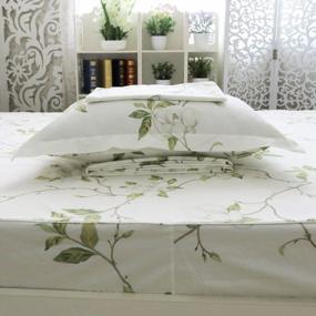 img 3 attached to Комплект постельного белья Twin XL FADFAY из 100% хлопка с белыми цветочными мотивами и зелеными листьями, 4 шт.