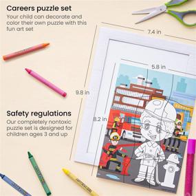 img 3 attached to Arteza Kids' Coloring Puzzle Set For Screen-Free Fun: Includes 5 Career-Themed Jigsaw Puzzles, 16 Crayons, 6 Glitter Glue Tubes, 5 Frames, Ideal Craft And Art Supplies For Kids Aged 3 And Up