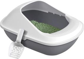 img 3 attached to 🐱 Petament Semi-Enclosed Cat Litter Box with Lid - Easy to Clean & Separate Design - L18.8xW15xH9 Inches - 2.5 lbs (White-Grey)