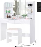 transform your bedroom with usikey's large vanity set: lighted mirror, charging station, drawers, shelves & cushioned stool logo