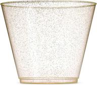 pack of 100 clear plastic cups with gold glitter - 9 oz disposable tumblers for weddings, parties, and events логотип