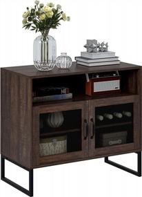 img 4 attached to Spirich Wooden Accent Cabinet With Open Shelf And Metal Mesh Doors For Livingroom, Diningroom,Bathroom Walnut