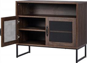img 2 attached to Spirich Wooden Accent Cabinet With Open Shelf And Metal Mesh Doors For Livingroom, Diningroom,Bathroom Walnut