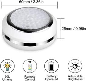 img 3 attached to 🔦 6-Pack of Wireless LED Puck Lights - Battery Powered Under Cabinet Lighting with Remote Control Dimmer & Timing Function, Ideal for Closets and Night Use