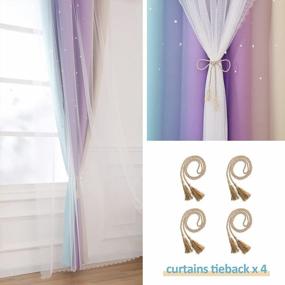 img 1 attached to Anjee Star Curtains For Girls Cutout Style 2 In 1 Double Layer Light Blocking Ombre Grommets Top Drape With Sheer Voile Gauze For Living Room Kids Bedroom 2 Panels 52 X 63 Inch, Blue Purple