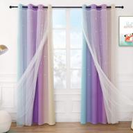 anjee star curtains for girls cutout style 2 in 1 double layer light blocking ombre grommets top drape with sheer voile gauze for living room kids bedroom 2 panels 52 x 63 inch, blue purple логотип