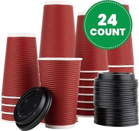 img 3 attached to Insulated Rippled Double Wall Paper Hot Coffee Cups Espresso Set - 24 Sets of 16 oz. with Lids, in Burgundy