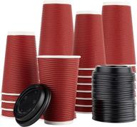 insulated rippled double wall paper hot coffee cups espresso set - 24 sets of 16 oz. with lids, in burgundy logo