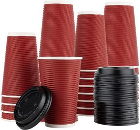 img 4 attached to Insulated Rippled Double Wall Paper Hot Coffee Cups Espresso Set - 24 Sets of 16 oz. with Lids, in Burgundy