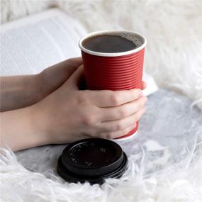 img 1 attached to Insulated Rippled Double Wall Paper Hot Coffee Cups Espresso Set - 24 Sets of 16 oz. with Lids, in Burgundy