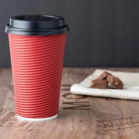img 2 attached to Insulated Rippled Double Wall Paper Hot Coffee Cups Espresso Set - 24 Sets of 16 oz. with Lids, in Burgundy