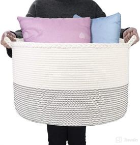 img 4 attached to 🧺 HOMSHOO XL Cotton Rope Storage Basket - 21.7 x 13.8 inches Toy Storage Bin Woven Laundry Basket for Blanket, Throw, Toys, Shoes