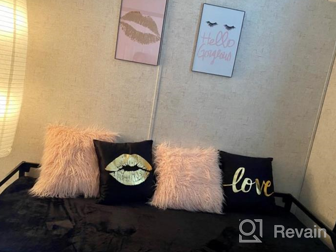 img 1 attached to 18X18 Black Foil Decorative Pillow Cover - 4 Pack Super Soft Eyelashes Lips Love Printed Cushion Case For Sofa Chair Car Bed review by Sandy Bartlett