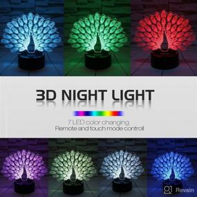 img 3 attached to 🦚 Peacock Night Light 3D Lamp with Smart Touch & Remote Control - 7 Colors Changing Nightlight for Kids, Women, Girls, Boys - Perfect Gift