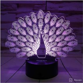 img 4 attached to 🦚 Peacock Night Light 3D Lamp with Smart Touch & Remote Control - 7 Colors Changing Nightlight for Kids, Women, Girls, Boys - Perfect Gift