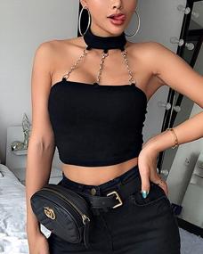 img 1 attached to Women'S Off-Shoulder Dark Punk Crop Top With Chains, Hollow-Out Design, Solid And Backless For Punk Fashion