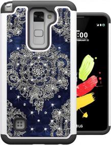 img 4 attached to Protective Case Cover For LG Stylo 2 / LG G Stylo 2 / LG Stylus 2 - Shock Absorption, Studded Rhinestone Bling Hybrid Dual Layer Armor, Flower Design By MagicSky