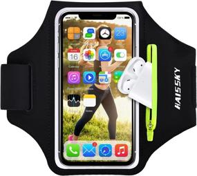 img 4 attached to 🏃 Running Armband with Airpods Zipper Pocket - Cell Phone Holder for iPhone 12 Pro Max/12 Pro/11 Pro Max/11/11 Pro/XR/XS, Galaxy S20 S10 S9 Plus - Sweatproof Arm Band with Card/Key Bag