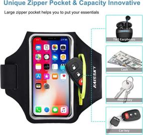 img 3 attached to 🏃 Running Armband with Airpods Zipper Pocket - Cell Phone Holder for iPhone 12 Pro Max/12 Pro/11 Pro Max/11/11 Pro/XR/XS, Galaxy S20 S10 S9 Plus - Sweatproof Arm Band with Card/Key Bag