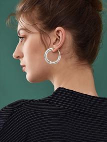 img 2 attached to 14K Gold Plated 925 Sterling Silver Chunky Hoop Earrings For Women - Thick Gold Hoops