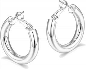 img 4 attached to 14K Gold Plated 925 Sterling Silver Chunky Hoop Earrings For Women - Thick Gold Hoops
