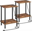 stay connected and organized with hoobro rustic brown side table set: equipped with usb ports, outlets, and 2-tiered storage shelves for small spaces logo