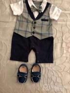 img 1 attached to Adorable Baby Boy White Gentleman Tuxedo Romper With Waistcoat, Bowtie, And Jumpsuit Overall review by David Boone