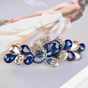 img 1 attached to Luxury Rhinestone Hair Barrette Clip By Sankuwen Flower - Deep Blue, Style C - Jewelry Design