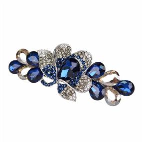 img 3 attached to Luxury Rhinestone Hair Barrette Clip By Sankuwen Flower - Deep Blue, Style C - Jewelry Design