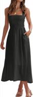 women's square neck tie back midi dress with criss cross straps and smocked sleeves logo