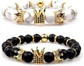 img 4 attached to Imperial Crown Bead Bracelet King & Queen Charm Couple Jewelry Christmas Gift For Women Men - GVUSMIL