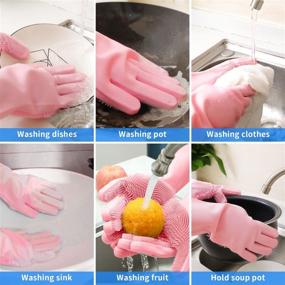 img 1 attached to 🧤 Kitchen Silicone Dishwashing Gloves, Reusable Silicone Scrub Cleaning Gloves for Better Rubber Washing