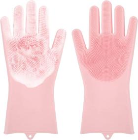 img 4 attached to 🧤 Kitchen Silicone Dishwashing Gloves, Reusable Silicone Scrub Cleaning Gloves for Better Rubber Washing