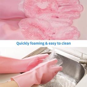 img 3 attached to 🧤 Kitchen Silicone Dishwashing Gloves, Reusable Silicone Scrub Cleaning Gloves for Better Rubber Washing
