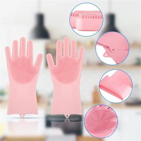 img 2 attached to 🧤 Kitchen Silicone Dishwashing Gloves, Reusable Silicone Scrub Cleaning Gloves for Better Rubber Washing