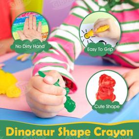 img 2 attached to Colorful Dino Delight: карандаши Gibot Palm Grip для детей - нетоксичные и моющиеся (6 цветов)