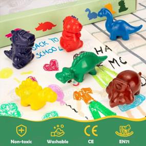 img 3 attached to Colorful Dino Delight: карандаши Gibot Palm Grip для детей - нетоксичные и моющиеся (6 цветов)