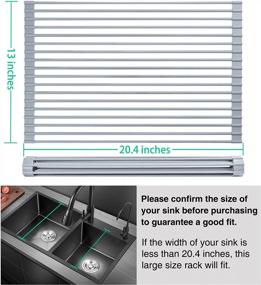 img 3 attached to TBMax Roll Up Dish Drying Rack Large Size 20.4"X13" , Food-Grade Silicone-Coated Stainless Steel Over The Sink Rack, Heavy Duty Rollup Sink Drying Rack -Gray
