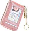 imeetu rfid credit card holder wallet with keychain & id window small leather zipper card case for women (vertical 12 slots, pink) logo