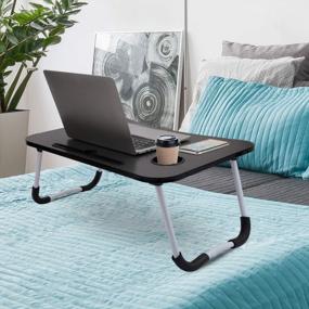 img 3 attached to Foldable Laptop Table With Cup Slot, Tablet Phone Groove - Ideal For Bed, Couch, Sofa Or Floor - Hossejoy Breakfast Serving Bed Tray For Reading, Writing, And Eating (Black)