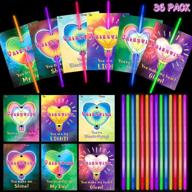 valentine's day gift card pack for kids - includes 36 greeting cards and glow sticks for classroom exchange, game prizes and party favors logo