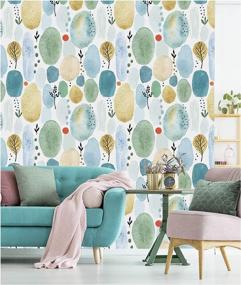 img 2 attached to HAOKHOME 93043 Watercolor Forest Peel And Stick Wood Wallpaper Cute White/Blue/Green Removable For Nursery Decorations 17.7In X 118In