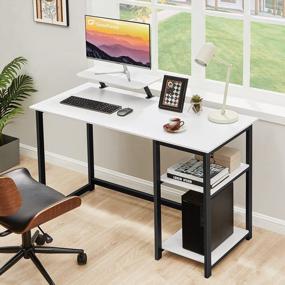 img 3 attached to Small White Computer Desk With Monitor Stand And Reversible Storage Shelves - Ideal For Home Office, Writing, And Study In Compact Spaces - GreenForest Desk