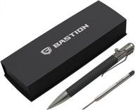 bastion bolt pen: carbon fiber and stainless steel design with extra black ink cartridge for women and men. fine point (0.5mm) gift ballpoint pen combo with 1 standard ink refill. logo