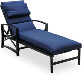 img 4 attached to Outdoor Lounge Chair With Adjustable Back And Thick Cushions - All-Weather Frame - Blue - PatioFestival