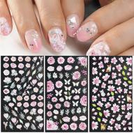 create stunning 5d nail art with luxurious flower sticker decals - hollow exquisite patterns, self-adhesive & diy - featuring white feather lace, flower & leaf carving design - set of 3 sheets logo