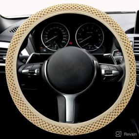img 1 attached to 🌸 NICEASY 14.5-15" Off-White Soft Mesh-Cloth Steering Wheel Cover for Women and Girls