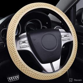 img 4 attached to 🌸 NICEASY 14.5-15" Off-White Soft Mesh-Cloth Steering Wheel Cover for Women and Girls