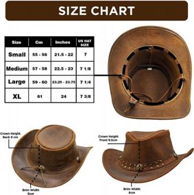 img 3 attached to Durable Leather HADZAM Outback Hat - Shapeable Into Cowboy Hat For Men'S Western Wear